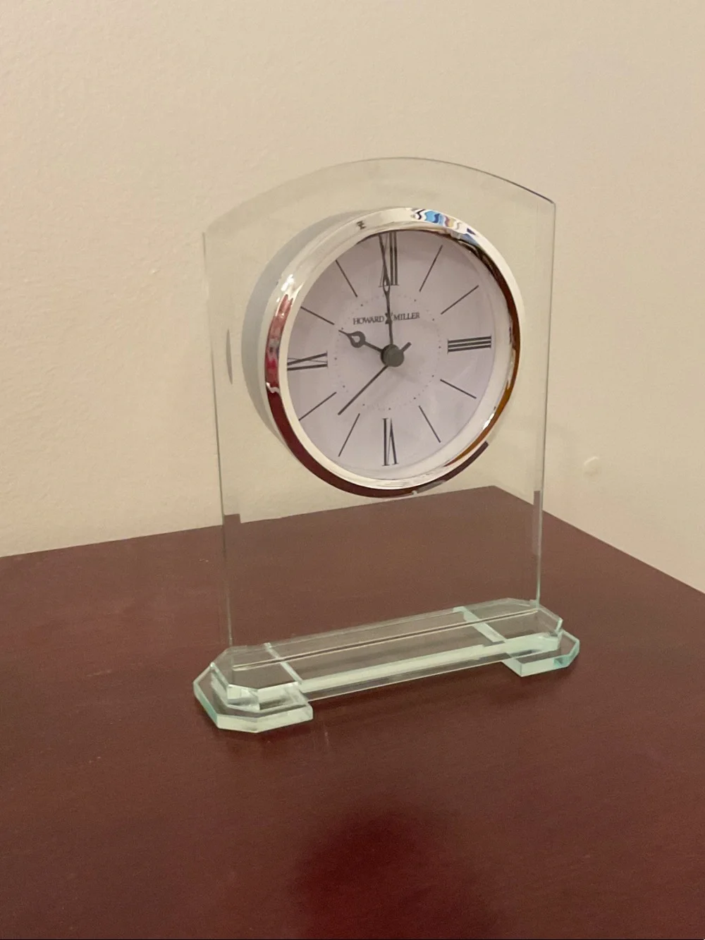 Howard Miller Corsica White Face Clear Glass Mantel Clock
